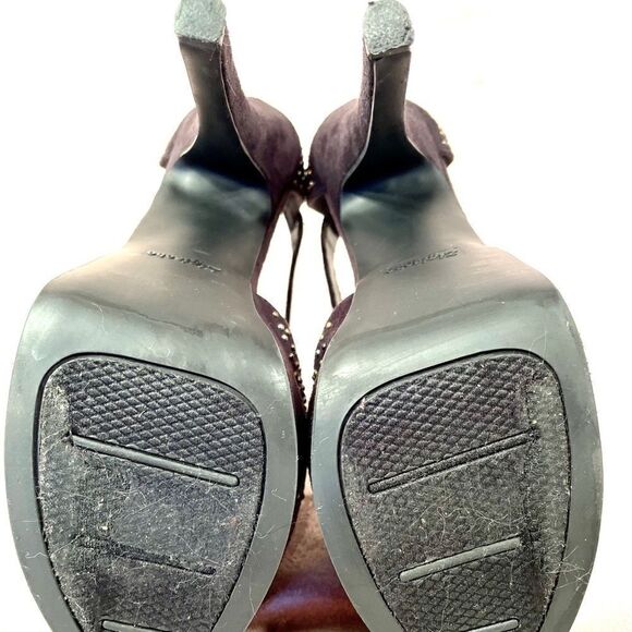 BLACK SUEDE ANKLE STRAP OPEN TOE 6” HEELS SIZE 8.5 - Picture 6 of 6